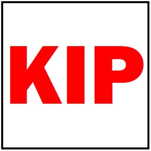 A red sign with the letters kip in it.